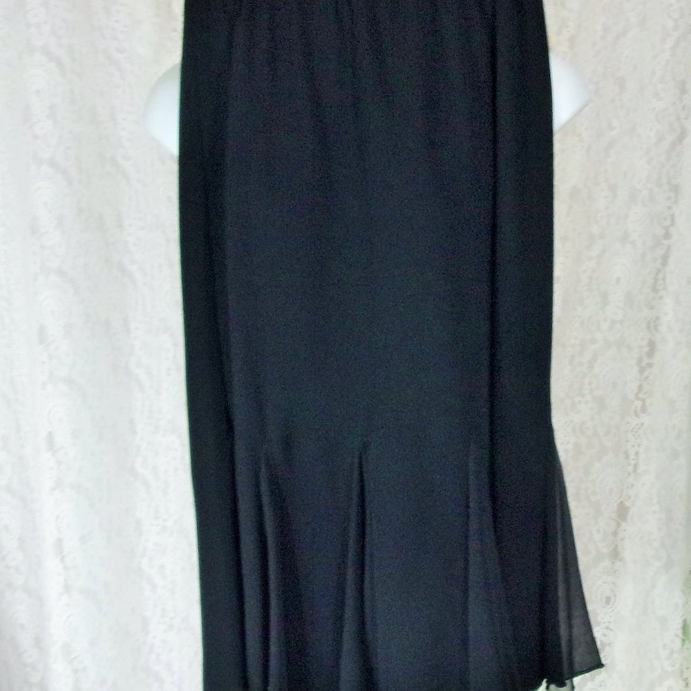 Black Dressy Skirt Gored Chiffon Insets at Hem Line  EUC